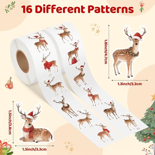 Image of Christmas Watercolor Reindeer Sticker - 16 Elegant Designs with Premium Waterproof Vinyl Repositionable Adhesive for Gift Wrapping, Scrapbook, Family Holiday Projects, Water Bottle Decor
