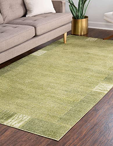 Image of Unique Loom Del Mar Collection Area Rug- Transitional Inspired with Modern Contemporary Design(4' 1 x 6' 1 Rectangular, Green / Beige)