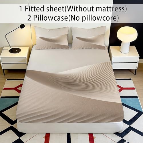 Drap housse 90x200 dune de sable désert 3D en microfibre pour lit une place