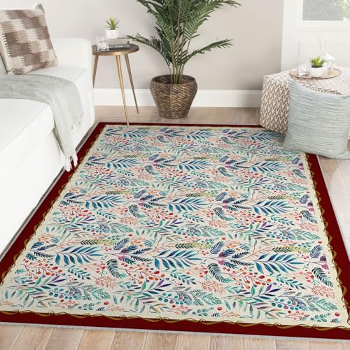 Tapis lavable à imprimés multiples fleurs 160x200cm facile à nettoyer - 3