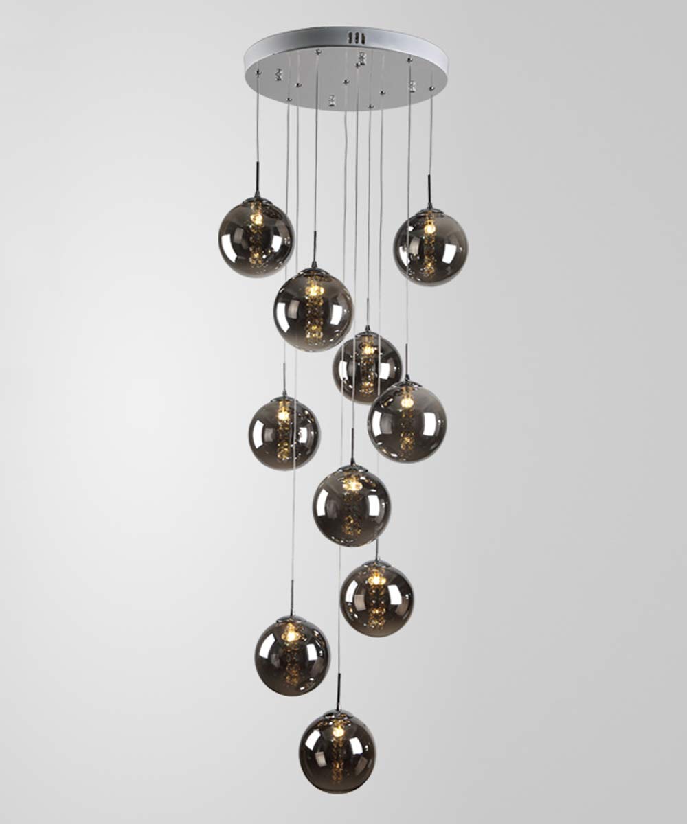 HYJAUSXB Modern Glass Ball Pendant Light Fixture for High Ceiling Staircase 10 Long Chandelier Living Room Loft Hotel Villa and Stairwell Includes Bulbs 40x200cm Classic Grey