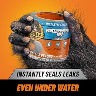 Gorilla Waterproof Patch & Seal Tape, Clear Tape, 4" x 8' (Pack of 1) - Permanent Weather Resistant Seal for Leaks and Repairs