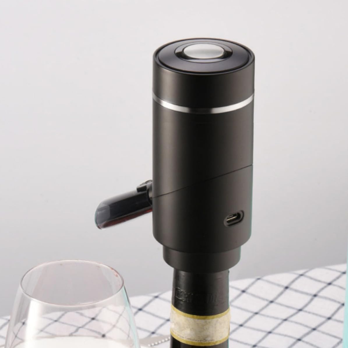 Aérateur de Vin Électrique Noir, Distributeur Touche, Batterie Intégrée