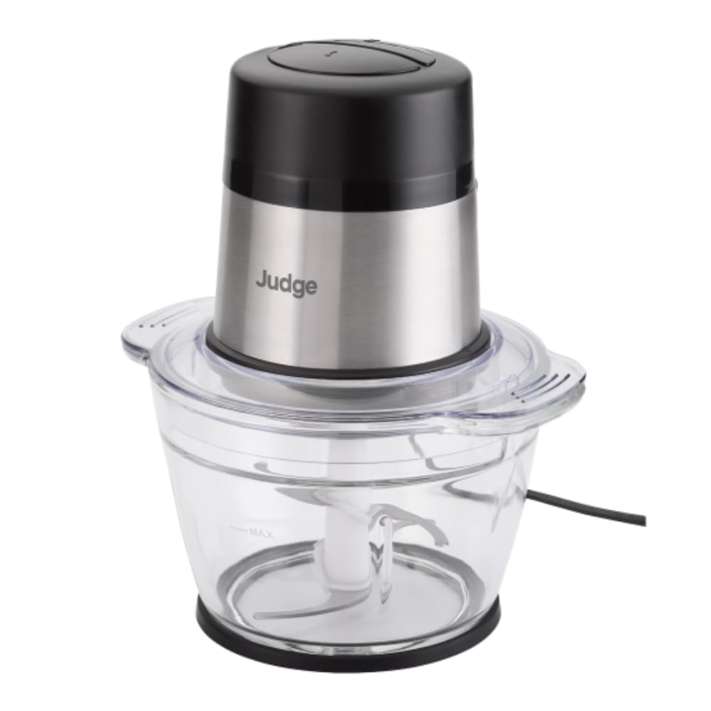 Judge Electric Mini Chopper, Food Processor and Fruit and Veg Dicer, Double Layer Stainless Steel Blades with Two Speed Selection, 500ml Glass Bowl, Anti Slip Base, 300W