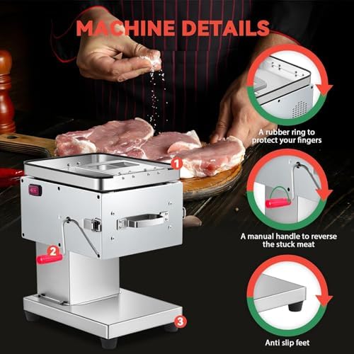 Electric Meat Slicer, 750W, with Detachable Stainless Steel Blades, Cuts Meat Into 5Mm Slices, Suitable for Fresh Meat and Soft Vegetables.