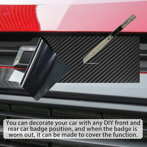 Image of QianBao Compatible with Carbon Fiber Vinyl Wrap 11.8 inch x 4 inch Chevy Bowtie Emblem Wrap Kit with Spatula and Cutter 3 Pcs Universal Logo Overlay Black