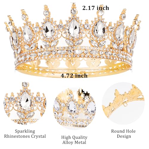 Image of Fesciory Birthday Crown for Women, Gold Plated Crystal Tiara with Sash | Sparkling Princess Queen Tiara, Adult Fit, Birthday, Wedding, Prom, Coming of Age Gifts & Halloween Costume Accessories