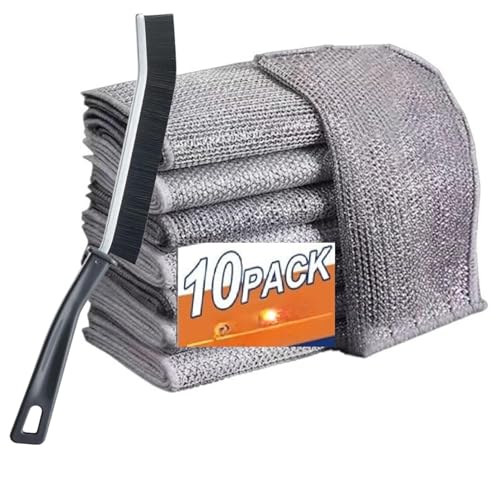 Image of Polyester, Nylon Alloy Steel Non-Scratch Wire Dishcloth & Gaps Cleaning Brush, Multipurpose Wire Dishwashing Rags For Wet And Dry, Wire Cleaning Cloth For, Sinks, Pots, Pans (10)(10 Pack)