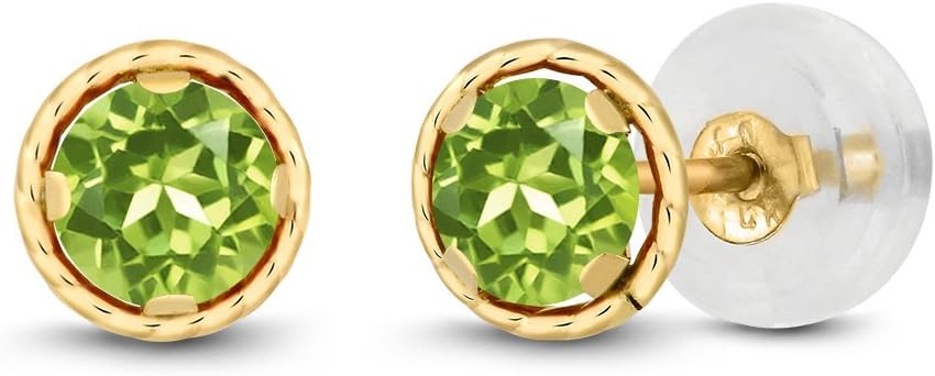 Gem Stone King 14K Yellow Gold Round Gemstone Birthstone Earrings | Round 4MM | Gold Stud Earrings For Women Men