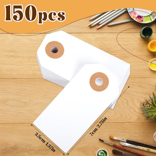 150PCS Blank Shipping Tag, 2 3/4 x 1 3/8 inches Manila Label Tags with String Reinforced Hole Writable Large Marking Hang Tags with Wire(White)