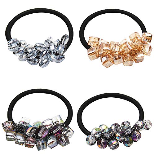 4Pcs Women Rhombus Hair Ring Fashion Colorful Diamond Hair Ties Ropes Elastic Bracelet Ponytail Holder Hair Accessories