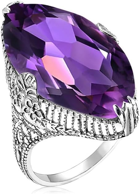 3ct Gemstone Purple Ring Promise Rings for her 925 Sterling Silver Purple Horse Eye Ring Olive Cocktail Ring for Women Promise Ring for Her Purple Engagement Ring Anniversary Valentine's Day （8）