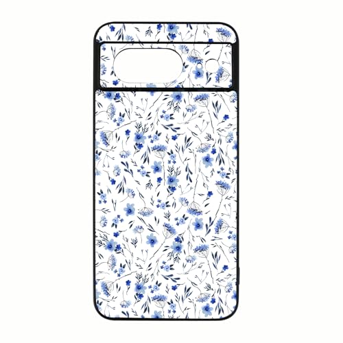 qizjio Cute Floral Phone Case for Google Pixel 8, Aesthetic Blue Flower Cover for Teen Girls Women Kids