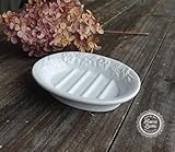 Maße: ca. 14 x 10,5 x 3 cm Flair Vitrine Seifenschale Seifenablage Schale -Pansy White- Keramik weiß Bad Nostalgie Landhaus Shabby French