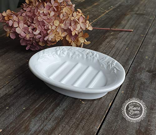 Flair Vitrine Seifenschale Seifenablage Schale -Pansy White- Keramik weiß Bad Nostalgie Landhaus Shabby French Cover