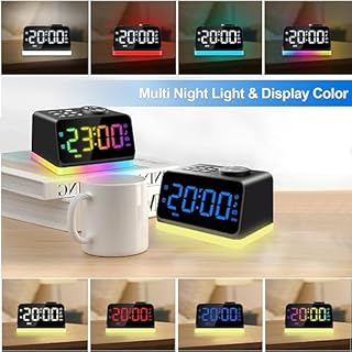 JALL Digital Alarm Clock with FM Radio for Bedroom, 8 Colors Night Light with 2 Charging Port, Sleep Sound Machines with Timer, Dual Alarm, Loud Alarm and Easy to Use for Seniors and Kids as Gift