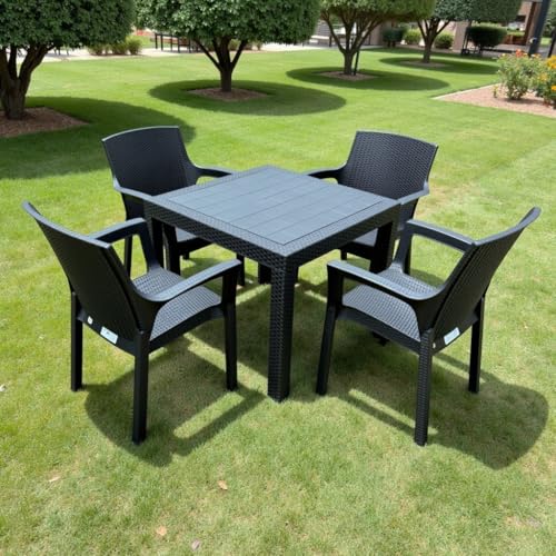 Plasticna Set of 4 Rattan-Style Chairs, Indoor/Outdoor Stack...
