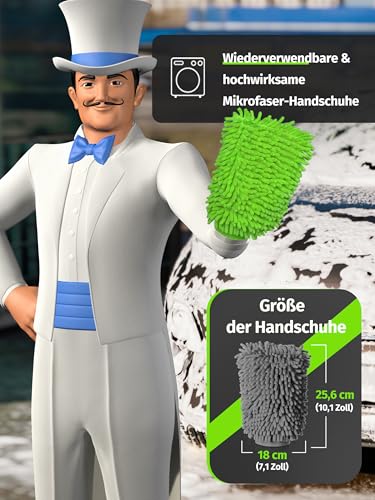 MR.SIGA Hochwertig Mikrofaser Waschhandschuh Weiche Chenille Autowaschhandschuh, 2 Stück, Grau & Grün, 2er Pack