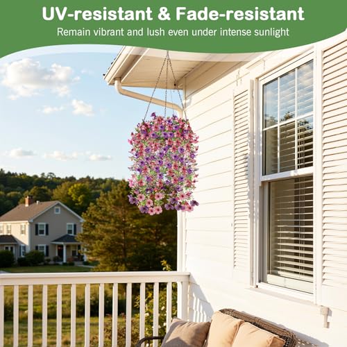 Image of Lewondr 2PCS Artificial Hanging Flowers UV Resistant Silk Daisy, Mixed Pink | 29.5 inch, No Watering Needed, Fade Proof, for Porch Patio Yard Baskets, Spring Decor, DIY Plants Home, Indoor Outdoor Use
