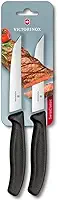 Conjunto com 2 facas Swiss Classic Victorinox de mesa para churrasco com lâmina lisa, cabo Preto, 12cm