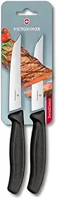Conjunto com 2 facas Swiss Classic Victorinox de mesa para churrasco com lâmina lisa, cabo Preto, 12cm