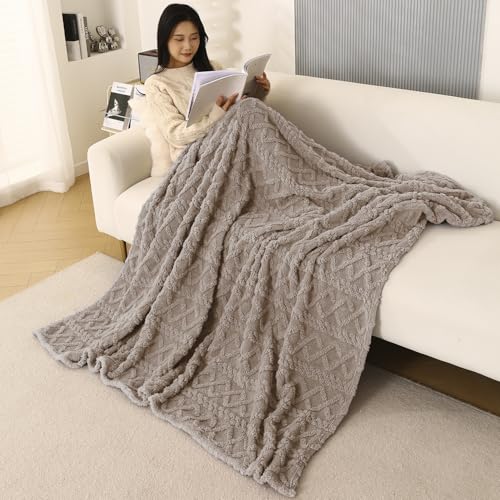 Image of HOKIPO Fleece AC Throw Blanket Double Bed Queen, 200X230 Cm / 6.5X7.5 Feet, Latte Brown (AR-5743-BRN)
