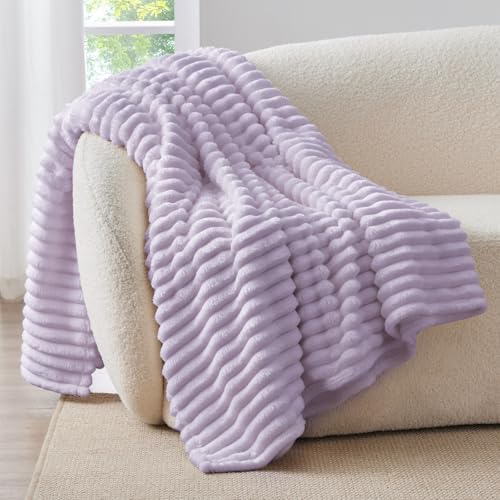 Image of BEDELITE Ribbed Twin Blanket for Couch & Bed, Lavender Fog, 60 inchx80 inch | Ultra-Soft Plush Fleece, Cozy, Warm Yet Lightweight, Ribbed Texture, Home Decor, Machine Washable, Giftable, All-Season Use