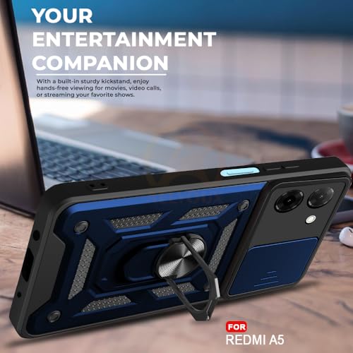 Image of Armor Bumper Back Cover Case for Poco C71 / Redmi A5 Rotating Camera Cover, Ring Holder & Kickstand | Heavy Duty & 360 Degree Protection Poco C71 / Redmi A5 Back Cover (Blue)
