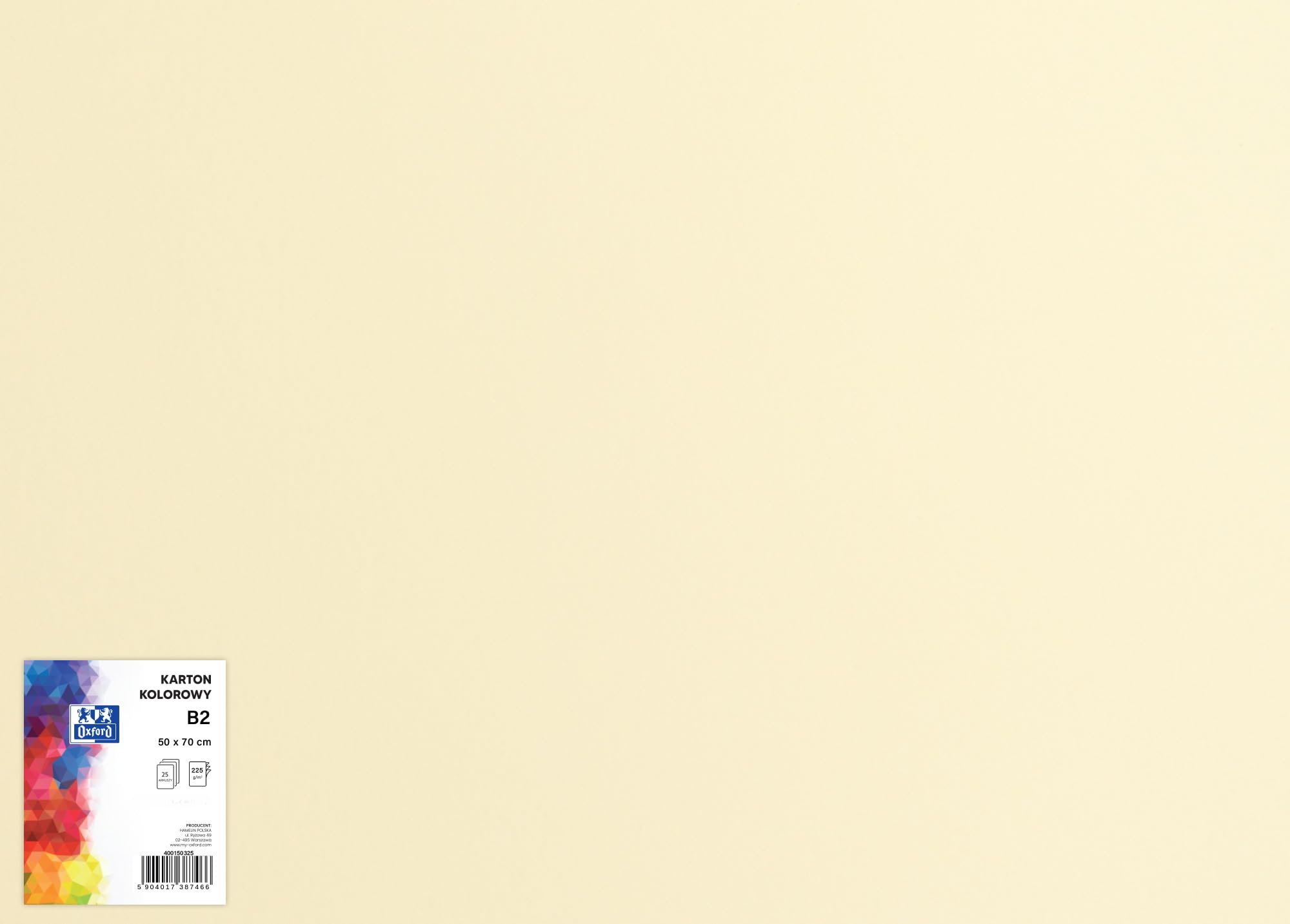OXFORD Coloured Drawing Card 50 x 70 cm Craft Card DIN B2 Coloured Craft Paper for Types of Crafts 225 g/m² Bristol Card 25 Sheets Cream Pack of 25