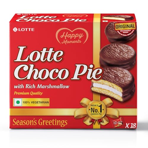 Image of Lotte Choco Pie - Soft Biscuits coated with Premium Chocolate - (Pack of 18) - 504 grams