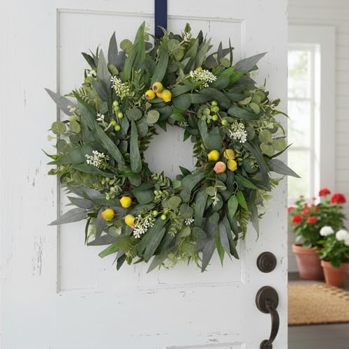 Couronnes d'eucalyptus pour porte d'entrée extérieur décoration murale hiver et pâques - 6