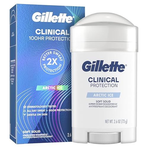 Gillette Clinical Antiperspirant and Deodorant for Men, 72hr Sweat & Odor Protection, Long Lasting Freshness, Anti-White Mark Technology, Soft Solid, Arctic Ice Scent, 2.6 oz