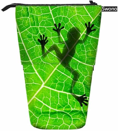 Miniatura 2 de Swono Estuche para lápices de rana, diseño de hojas de sombra de animales, estuche organizador para lápices, estuche de cosméticos para mujeres,