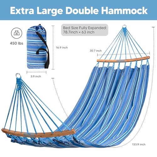 Image of SUNCREAT Hammocks Double Hammock with Curved Spreader Bar, Blue