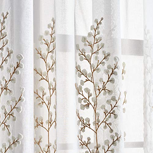 Martha Stewart Georgia Embroidery Sheer Rod Pocket Window Curtain Panel Pair, 95", Ivory, W 50" x L 95" (2 Panels) - Image 4