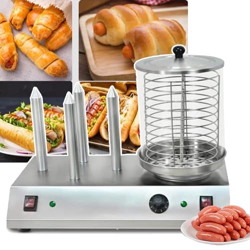 ERoomQ 458w Electric Sausage Grill Cooker Machine,4 Heating Spits,Heating Aluminum Rod,w/Temperature Control + Detachable Glass Cover