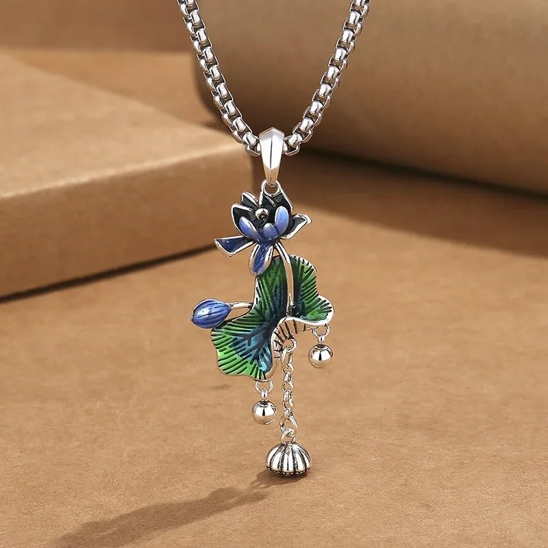 Image of 925 Sterling Silver Lotus Necklace For Women - 14K Gold Filled Lotus Flower Original Pendant Necklaces Lotus Leaf Necklace, Lotus Flower Pendant Necklace, Lotus Flower Necklace