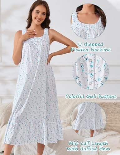Image of MZROCR Cotton Nightgowns for Women Soft Sleeveless Night Gown for Adult Women Ruffle Sleepwear