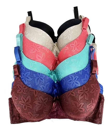 Image of Viola's Secret 6 Pack of Color Print T-Shirt Bras B Cup C Cup and D Cup