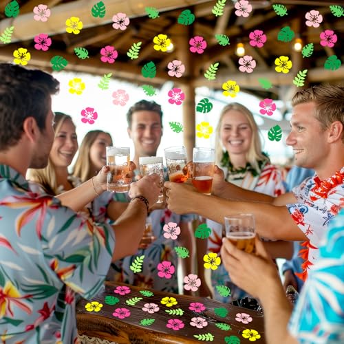 Image of Whaline 300 Pcs Summer Tropical Table Confetti Palm Leaves Hibiscus Floral Confetti Table Centerpieces for Hawaiian Luau Party Decoration