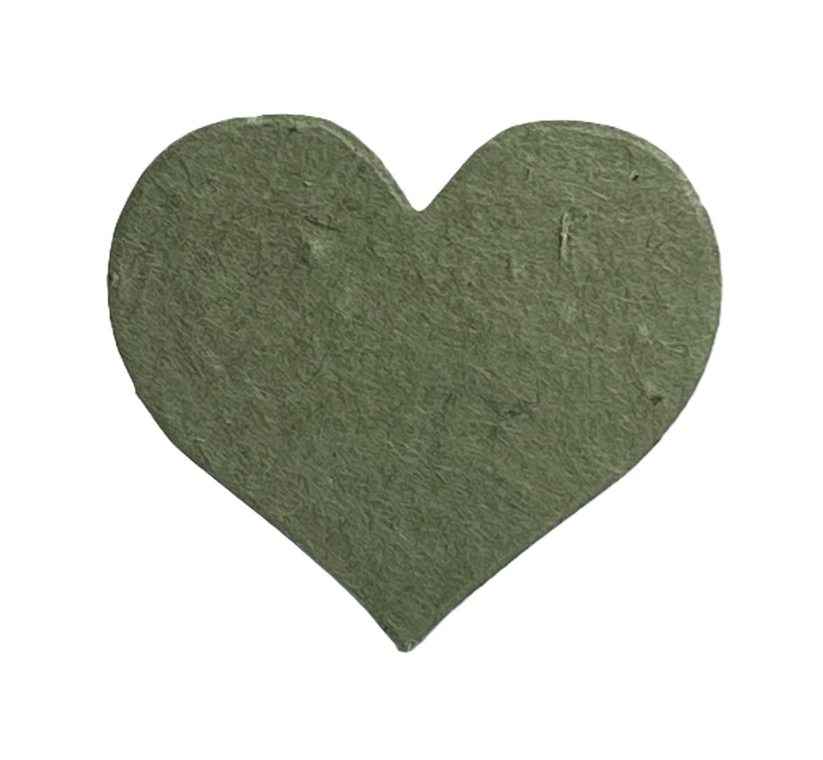 Of The Earth Handmade Paper - Small Heart Shape Seed Embedded Cotton Tags - 1.75" X 1.5" - Set of 100 (14s Green Lotka)
