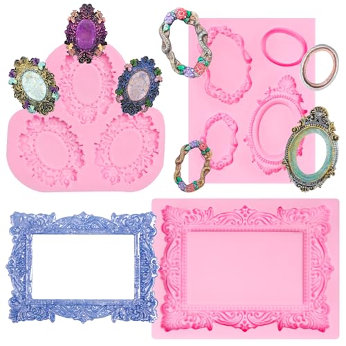 Photo Frame Chocolate Molds, Vintage Mirror Frame Silicone Molds, Baroque Picture Frame Fondant Baking Mold for Cake Decoration Cupcake Topper Candy Sugar Craft Gum Paste Clay Resin
