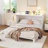 Lcoho Schrankbett, 140 x 200cm, Unter dem Bett befinden Sich Schubladen, Mit USB und Steckdose, LED-Lichtleiste, Mit Hochglanzplatte, Umbaubares Plattformbett, Ohne Matratze, weiß