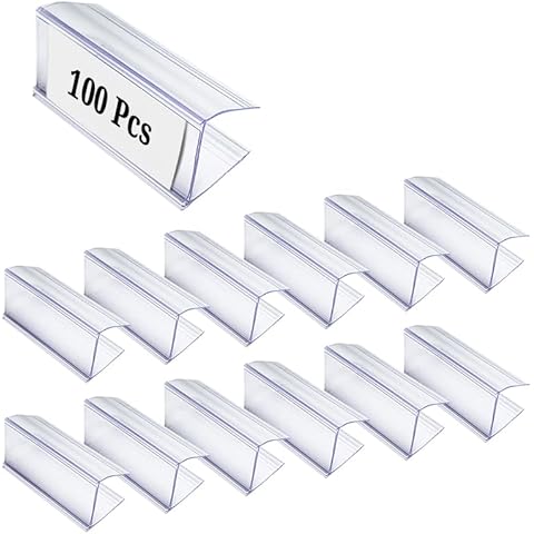 100 Stück Etikettenhalter aus Kunststoff Transparent Preisschildhalter Preisschild für Holzregal Cover
