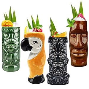 Linall Tiki 4er-Set Keramik Cocktailbecher