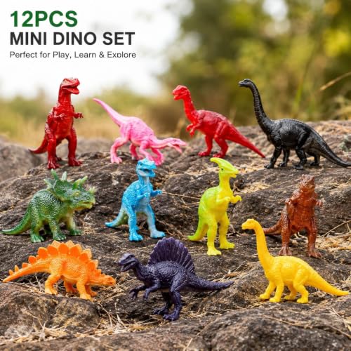 Image of 12-Pcs Realistic Dinosaur & Dragon Toy Set for Kids 2+ Years | Small-Size Roaring Dino Figures | Safari Action Animal Figurines | Educational Pretend Play | Birthday & Return Gifts for Boys & Girls