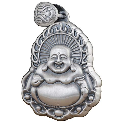 Collier bouddha en argent S925 mat au design vintage gravé main
