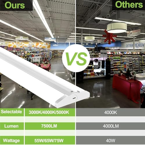 Image of hykolity 4FT 5''W LED Wraparound Light with 3 Wattages /3 CCT Selectable | 55W-75W, 3000K-5000K, 5500LM-7500LM, No Glare, Flush Mount Ceiling Light for Office Kitchen, Laundry Room, ETL, 4 Pack