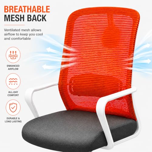 Image of Office Arm Chair with Frame, Mesh Back, Nylon Base, and Adjustable Handle, Cushion Fabric (Robo Chair-Orange)