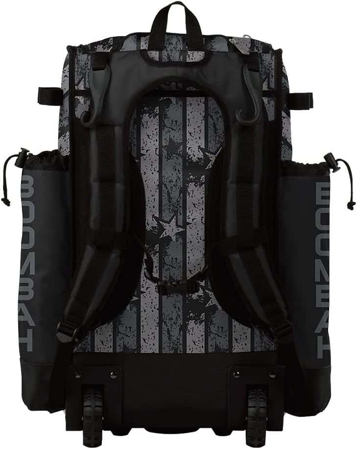 Boombah Superpack Hybrid Rolling Bat Bag - USA Freedom Black Ops Bat Pack Black/Charcoal - Wheeled & Backpack Version